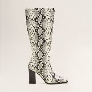 Mango White Snakeskin Effect Boots Size 6.5